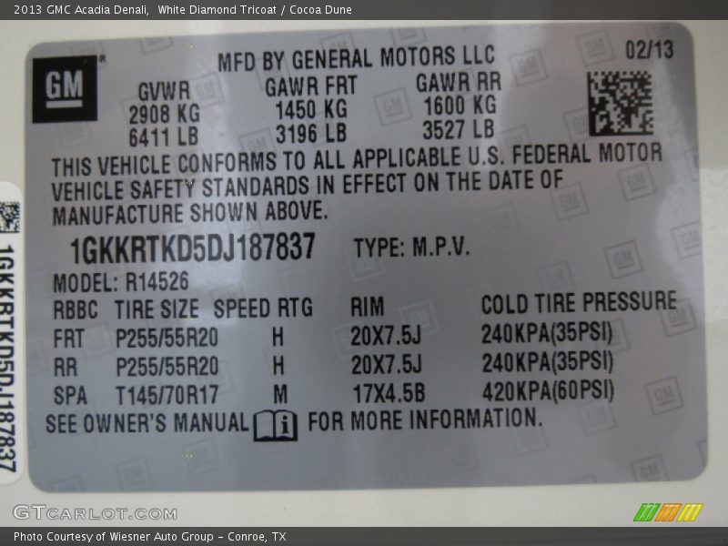 White Diamond Tricoat / Cocoa Dune 2013 GMC Acadia Denali