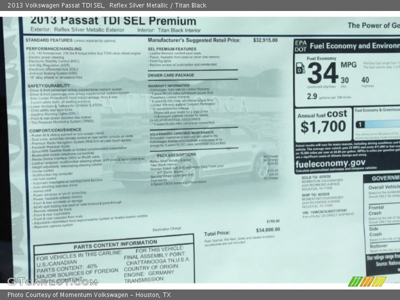 Reflex Silver Metallic / Titan Black 2013 Volkswagen Passat TDI SEL