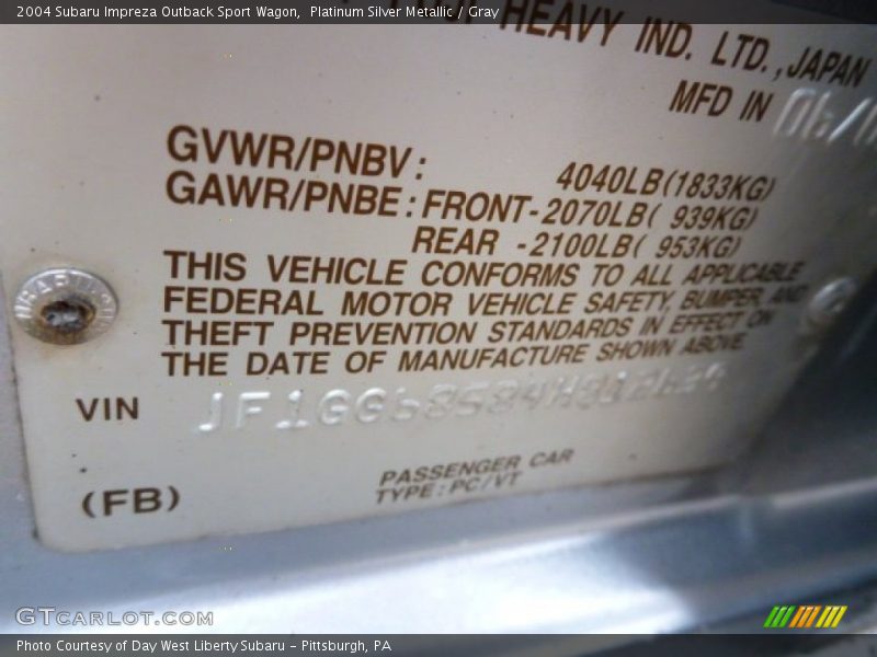 Platinum Silver Metallic / Gray 2004 Subaru Impreza Outback Sport Wagon