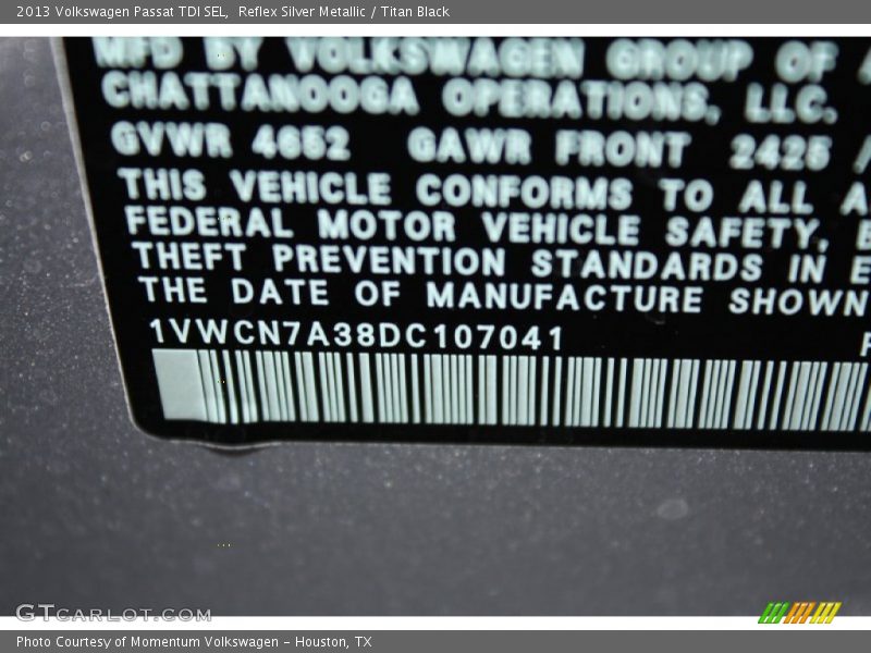 Reflex Silver Metallic / Titan Black 2013 Volkswagen Passat TDI SEL