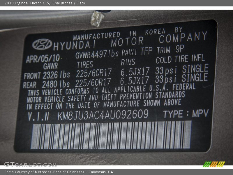 2010 Tucson GLS Chai Bronze Color Code TFP
