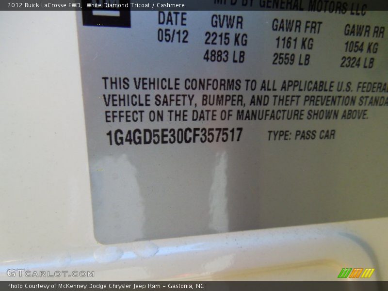 White Diamond Tricoat / Cashmere 2012 Buick LaCrosse FWD