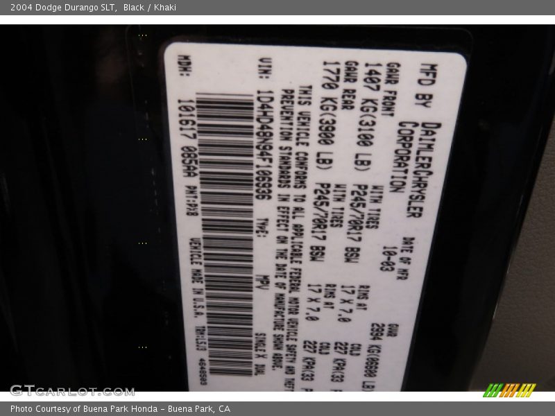 Black / Khaki 2004 Dodge Durango SLT