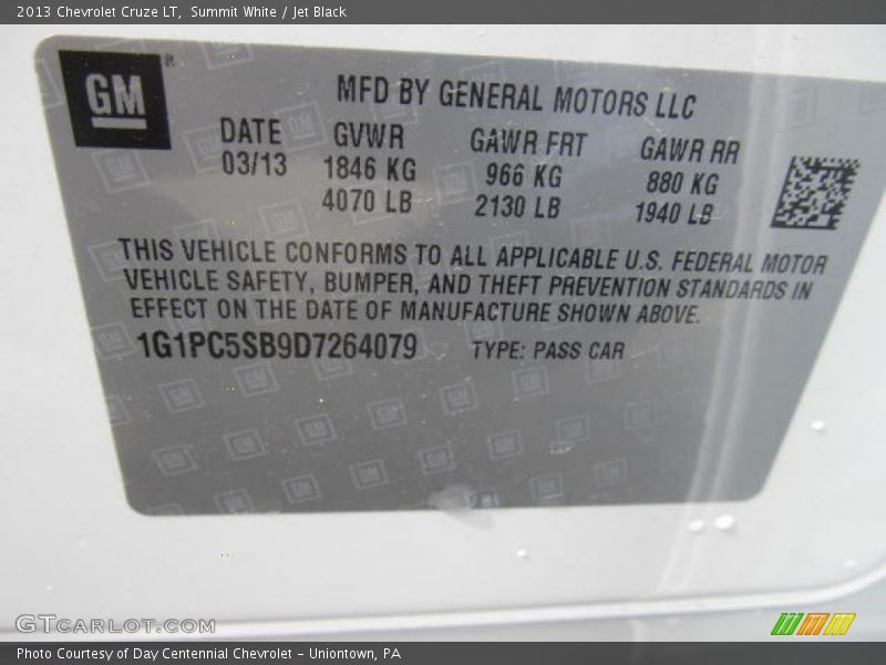 Summit White / Jet Black 2013 Chevrolet Cruze LT