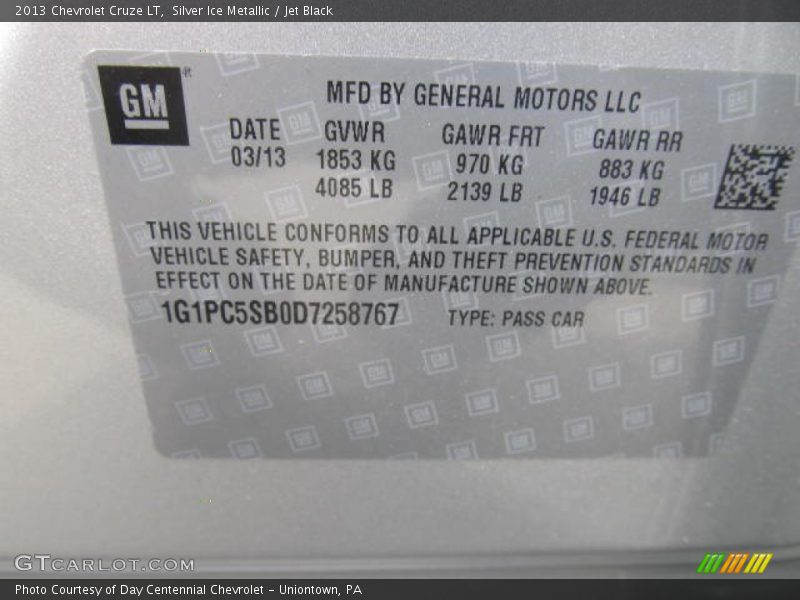 Silver Ice Metallic / Jet Black 2013 Chevrolet Cruze LT