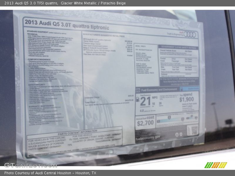  2013 Q5 3.0 TFSI quattro Window Sticker