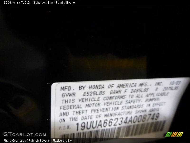 Nighthawk Black Pearl / Ebony 2004 Acura TL 3.2