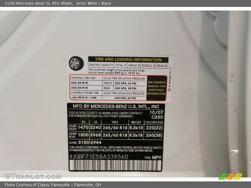 Arctic White / Black 2008 Mercedes-Benz GL 450 4Matic