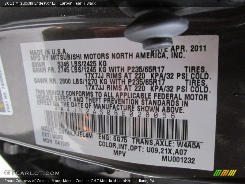 Carbon Pearl / Black 2011 Mitsubishi Endeavor LS