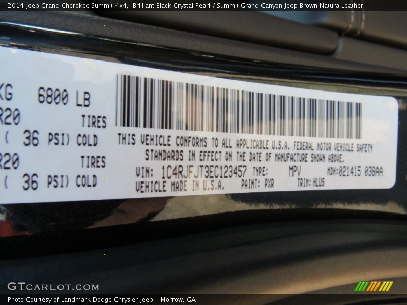 2014 Grand Cherokee Summit 4x4 Brilliant Black Crystal Pearl Color Code