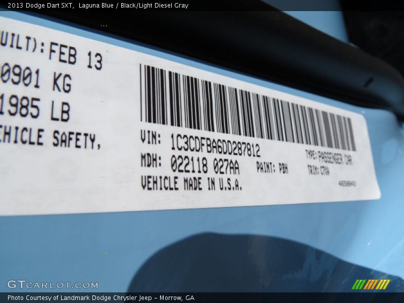 Laguna Blue / Black/Light Diesel Gray 2013 Dodge Dart SXT