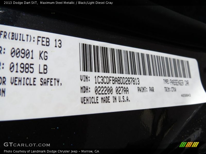 Maximum Steel Metallic / Black/Light Diesel Gray 2013 Dodge Dart SXT