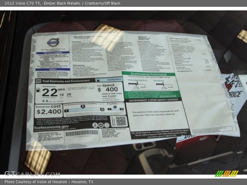  2013 C70 T5 Window Sticker