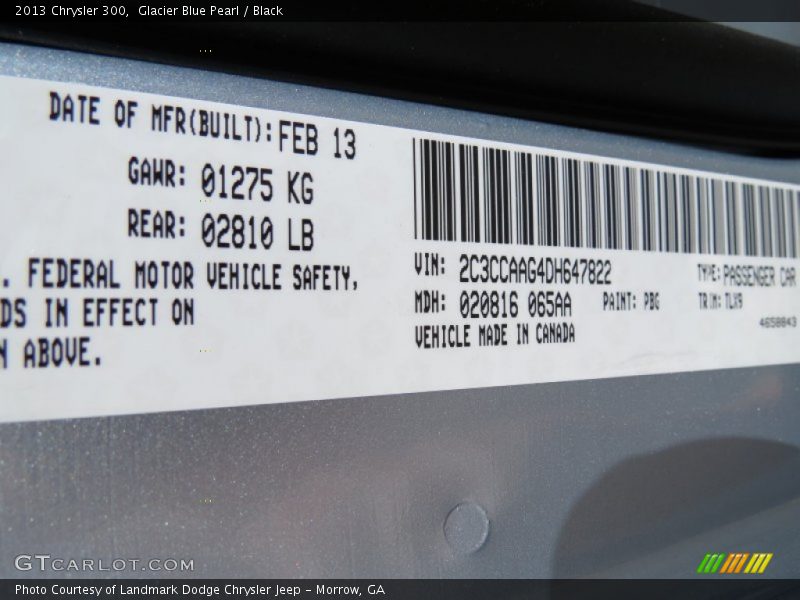 Glacier Blue Pearl / Black 2013 Chrysler 300