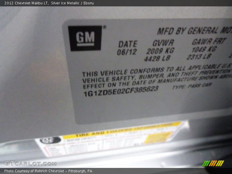 Silver Ice Metallic / Ebony 2012 Chevrolet Malibu LT