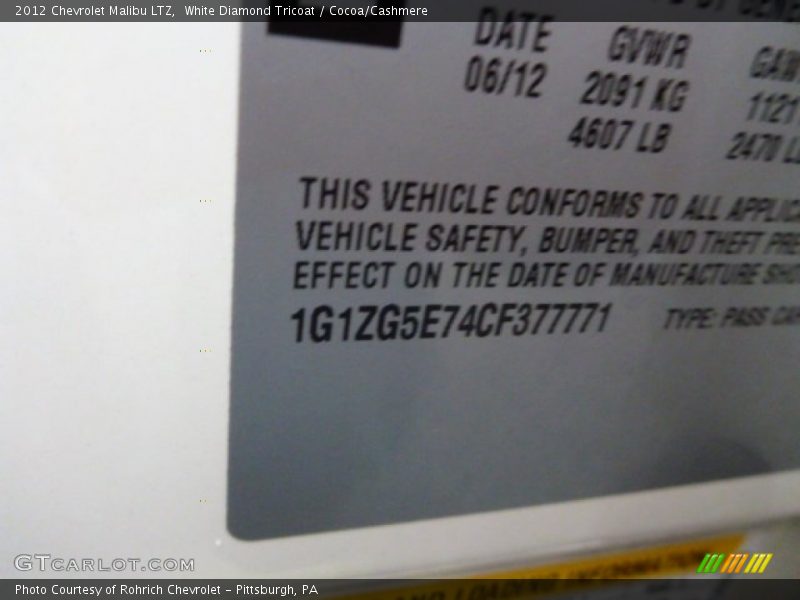 White Diamond Tricoat / Cocoa/Cashmere 2012 Chevrolet Malibu LTZ