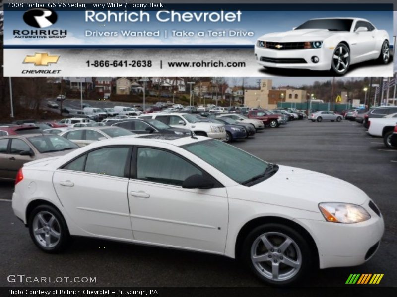 Ivory White / Ebony Black 2008 Pontiac G6 V6 Sedan