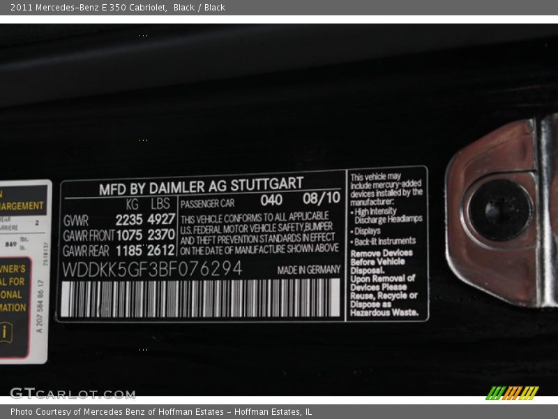Black / Black 2011 Mercedes-Benz E 350 Cabriolet