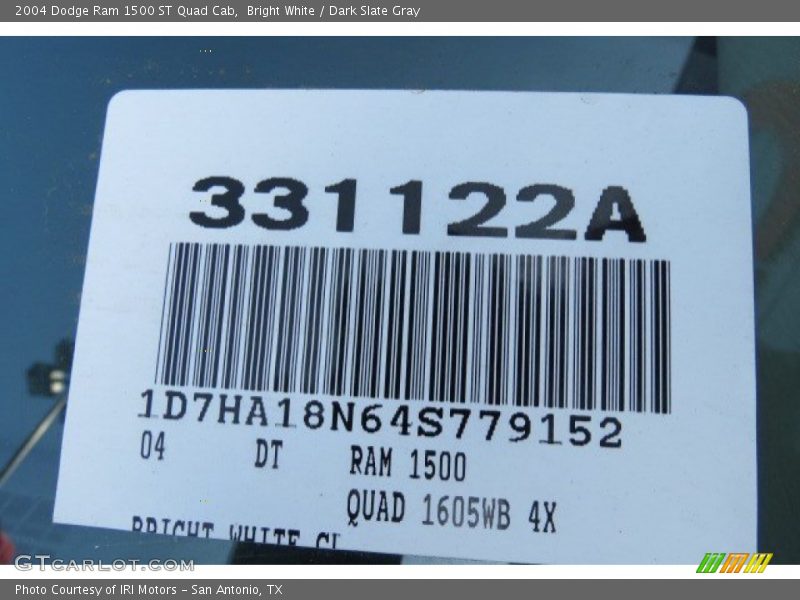 Bright White / Dark Slate Gray 2004 Dodge Ram 1500 ST Quad Cab