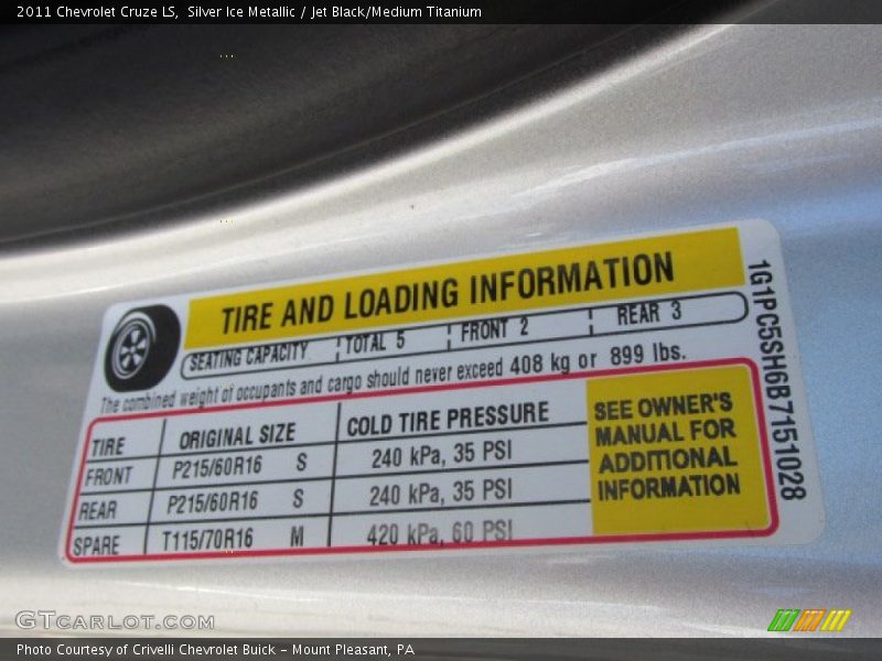 Silver Ice Metallic / Jet Black/Medium Titanium 2011 Chevrolet Cruze LS