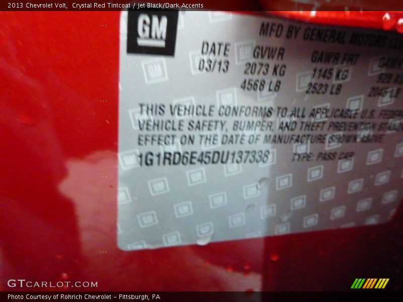 Crystal Red Tintcoat / Jet Black/Dark Accents 2013 Chevrolet Volt