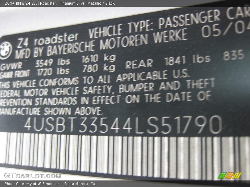 Titanium Silver Metallic / Black 2004 BMW Z4 2.5i Roadster
