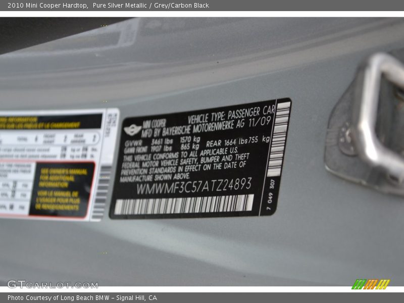Pure Silver Metallic / Grey/Carbon Black 2010 Mini Cooper Hardtop