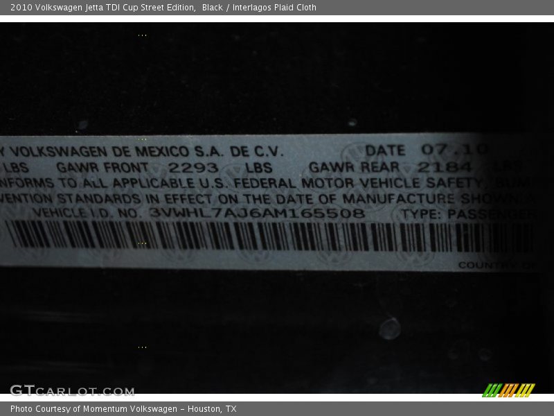 Black / Interlagos Plaid Cloth 2010 Volkswagen Jetta TDI Cup Street Edition