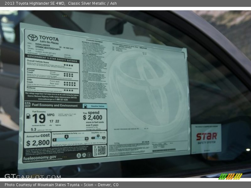 Classic Silver Metallic / Ash 2013 Toyota Highlander SE 4WD