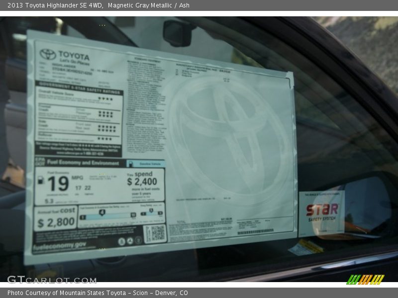 Magnetic Gray Metallic / Ash 2013 Toyota Highlander SE 4WD