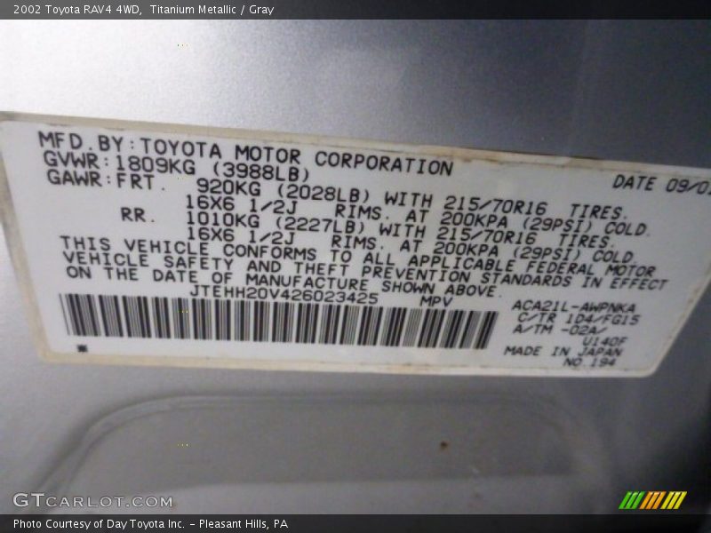 Titanium Metallic / Gray 2002 Toyota RAV4 4WD