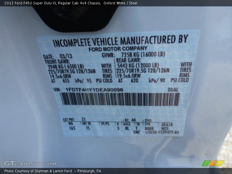 2013 F450 Super Duty XL Regular Cab 4x4 Chassis Oxford White Color Code Z1