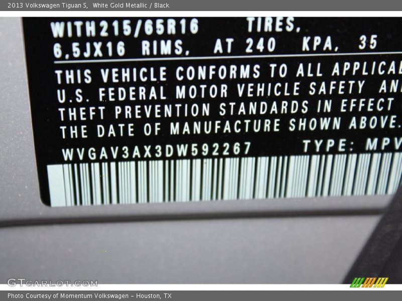 White Gold Metallic / Black 2013 Volkswagen Tiguan S