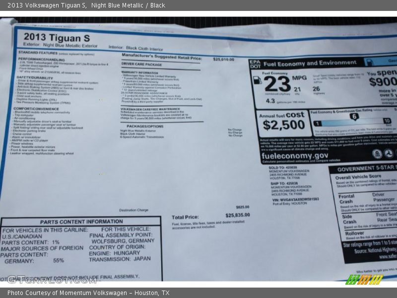 Night Blue Metallic / Black 2013 Volkswagen Tiguan S