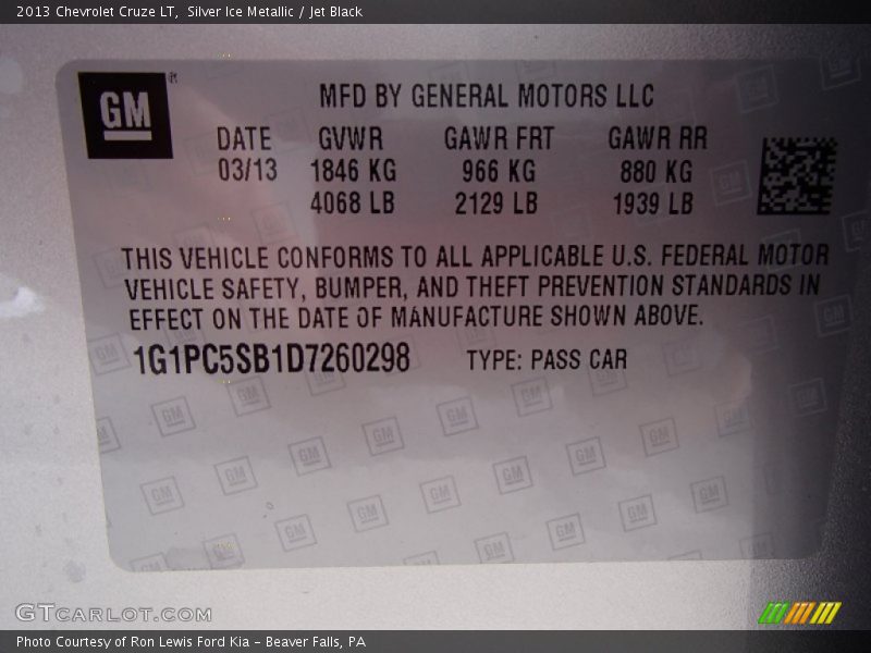 Silver Ice Metallic / Jet Black 2013 Chevrolet Cruze LT