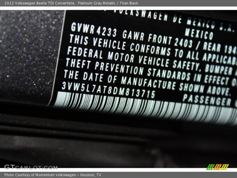 Platinum Gray Metallic / Titan Black 2013 Volkswagen Beetle TDI Convertible