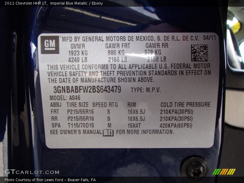 Imperial Blue Metallic / Ebony 2011 Chevrolet HHR LT