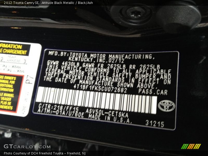 Attitude Black Metallic / Black/Ash 2012 Toyota Camry SE