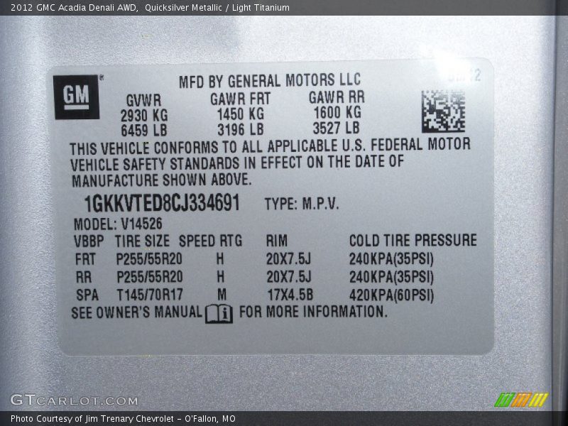Quicksilver Metallic / Light Titanium 2012 GMC Acadia Denali AWD