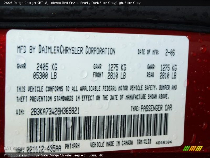 Inferno Red Crystal Pearl / Dark Slate Gray/Light Slate Gray 2006 Dodge Charger SRT-8