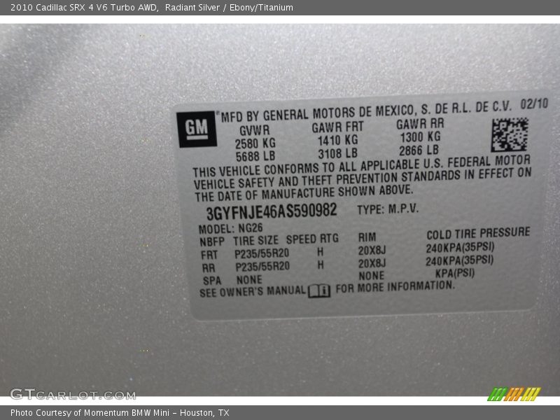 Radiant Silver / Ebony/Titanium 2010 Cadillac SRX 4 V6 Turbo AWD