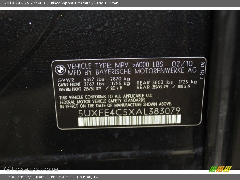 Black Sapphire Metallic / Saddle Brown 2010 BMW X5 xDrive30i