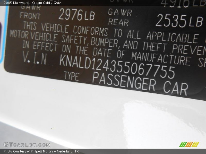 Cream Gold / Gray 2005 Kia Amanti