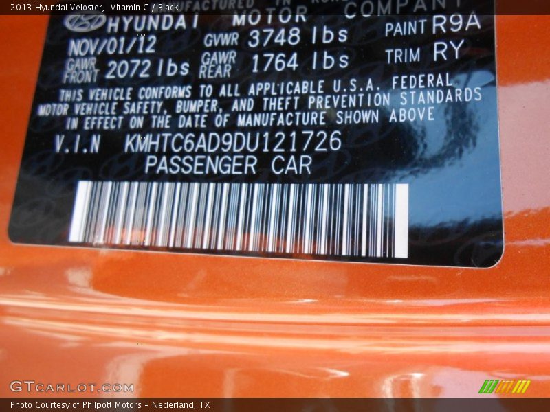 2013 Veloster  Vitamin C Color Code R9A
