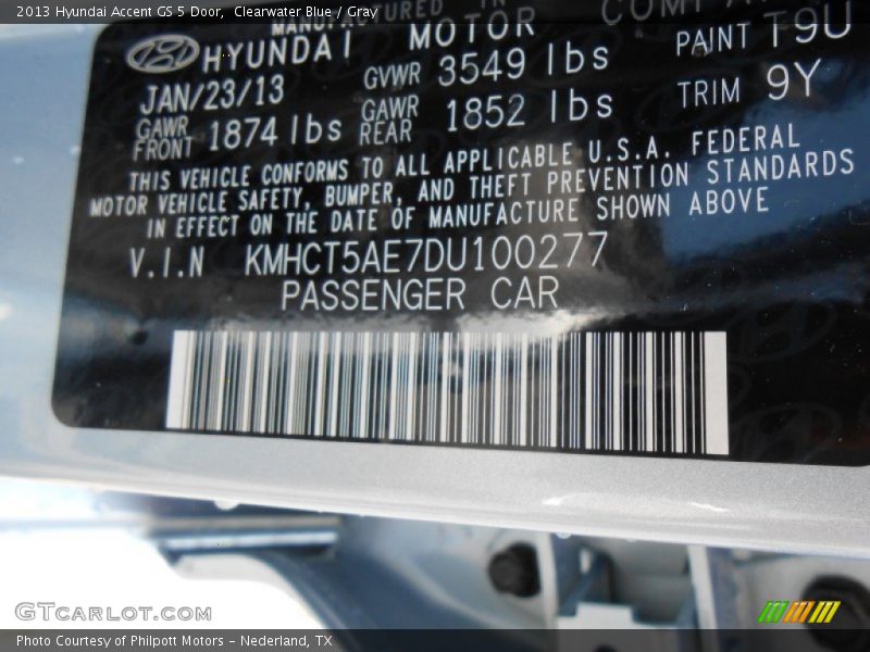 Clearwater Blue / Gray 2013 Hyundai Accent GS 5 Door