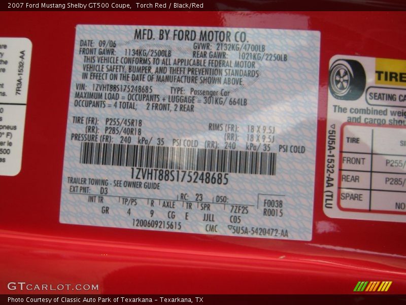 Torch Red / Black/Red 2007 Ford Mustang Shelby GT500 Coupe