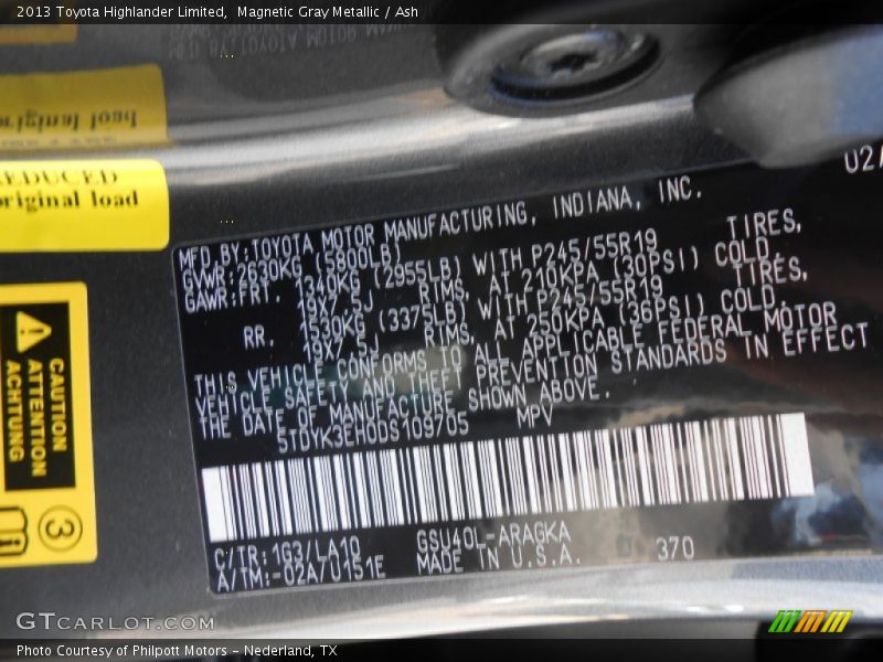 Magnetic Gray Metallic / Ash 2013 Toyota Highlander Limited