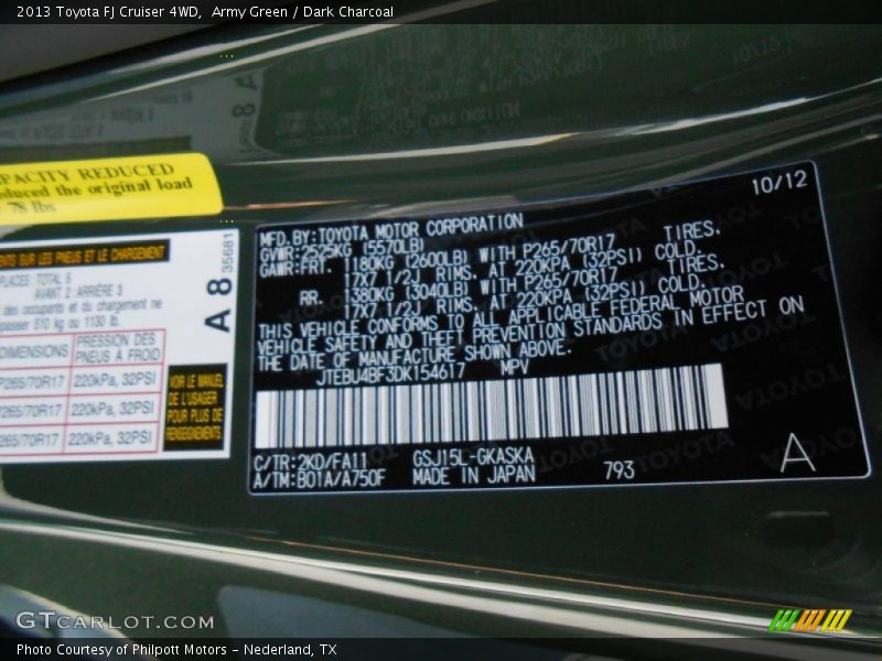 Army Green / Dark Charcoal 2013 Toyota FJ Cruiser 4WD