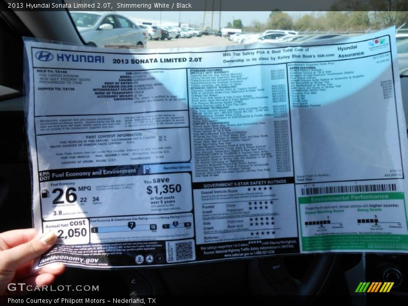 Shimmering White / Black 2013 Hyundai Sonata Limited 2.0T