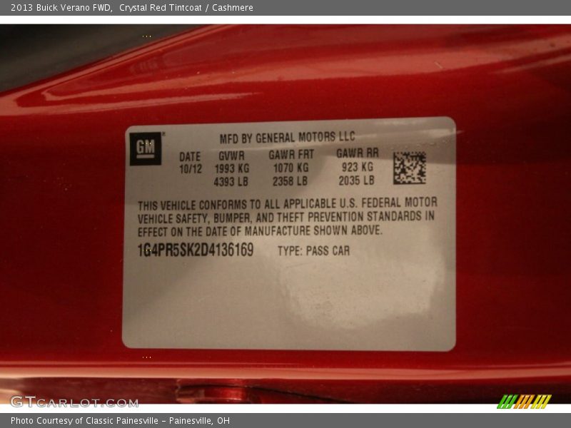 Crystal Red Tintcoat / Cashmere 2013 Buick Verano FWD